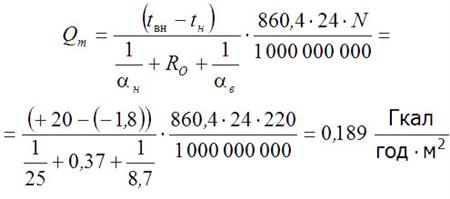 Количество тепла теряемое через 1 м2 обычного стеклопакета
